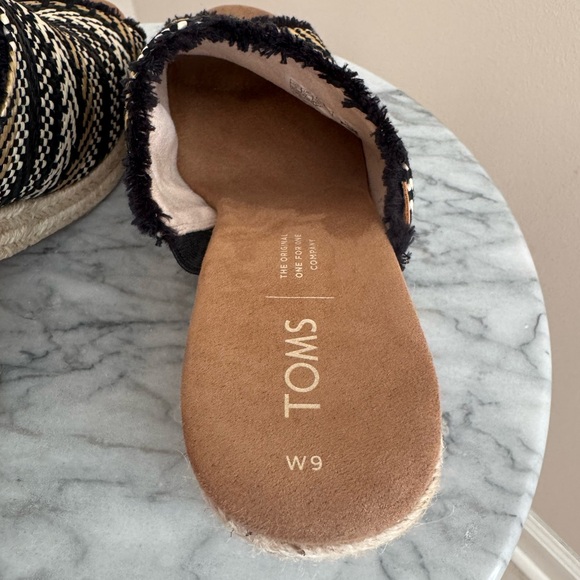 TOMS Junie Mule Sandals Women’s Size 9 Black Woven Geo Espadrille Block Heel - Picture 5 of 8